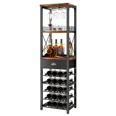 Homeiju Wine Rack Freestanding Floor, Bar Cabinet for Liquor and Glasses, 4-Tier bar Cabinet with Tabletop, Glass Holder, Storage Drawer and Wine Storage for Home Bar(Patent No.D1009580) Homeiju