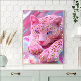 wavaiov 5D Diamond Painting Kits for Adults, Pink Leopard Diamond Art Kit for Beginner, DIY Full Round Drill Animal Diamond Art Craft Kits for Home Decor 12x16 Inch wavaiov