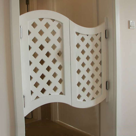 Interior Solid Wood Swing Door,Retro Cafe Swinging Doors Auto Close Fence Half Waist Cowboy Door,Hollow-Carved Design Bar Kitchen Hallway Entrance Partition Parlor Butler Door (W 32 x 36in,White) NIANXINN