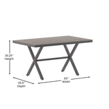 Flash Furniture Finch Commercial Grade X-Frame Outdoor Dining Table 59" x 35.5" with Faux Teak Poly Slats and Metal Frame, Gray/Gray Flash Furniture