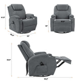 Flamaker Rocking Chair Recliner Chair with Massage Swivel Ergonomic Lounge Chair Classic Single Sofa with 2 Cup Holders Side Pockets Living Room Chair Home Theater Seat (Gray) Flamaker
