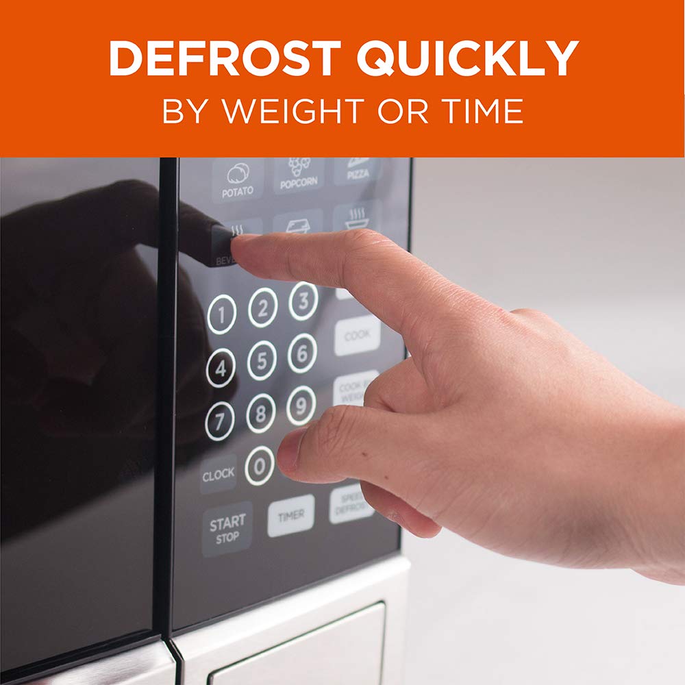 COMMERCIAL CHEF 1.6 Cubic Foot Microwave with 10 Power Levels, Small Microwave with Push Button, 1000 Watt Microwave with Digital Control Panels, Countertop Microwave with Timer, Stainless Steel Commercial CHEF