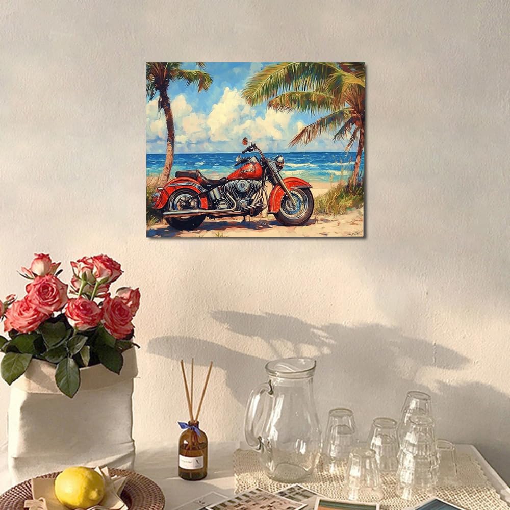 Seaside Scenery Paint by Number Kits 16 x 20 inch Canvas Harley Motorcycle DIY Painting for Kids Students Adults Beginners With Brushes Acrylic Pigment Perfect for Gift Home Decor (Without Frame) MSTINGSHUN