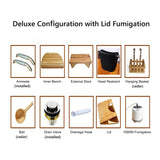 Wooden Hot Tub Bathroom Freestanding Soaking Non-Slip Bathtub Thickened Handrail Style Healthy Medicinal Bathtub For Both Adult And Child Family Members (Deluxe configuration with lid fumigation) OGOLOUG