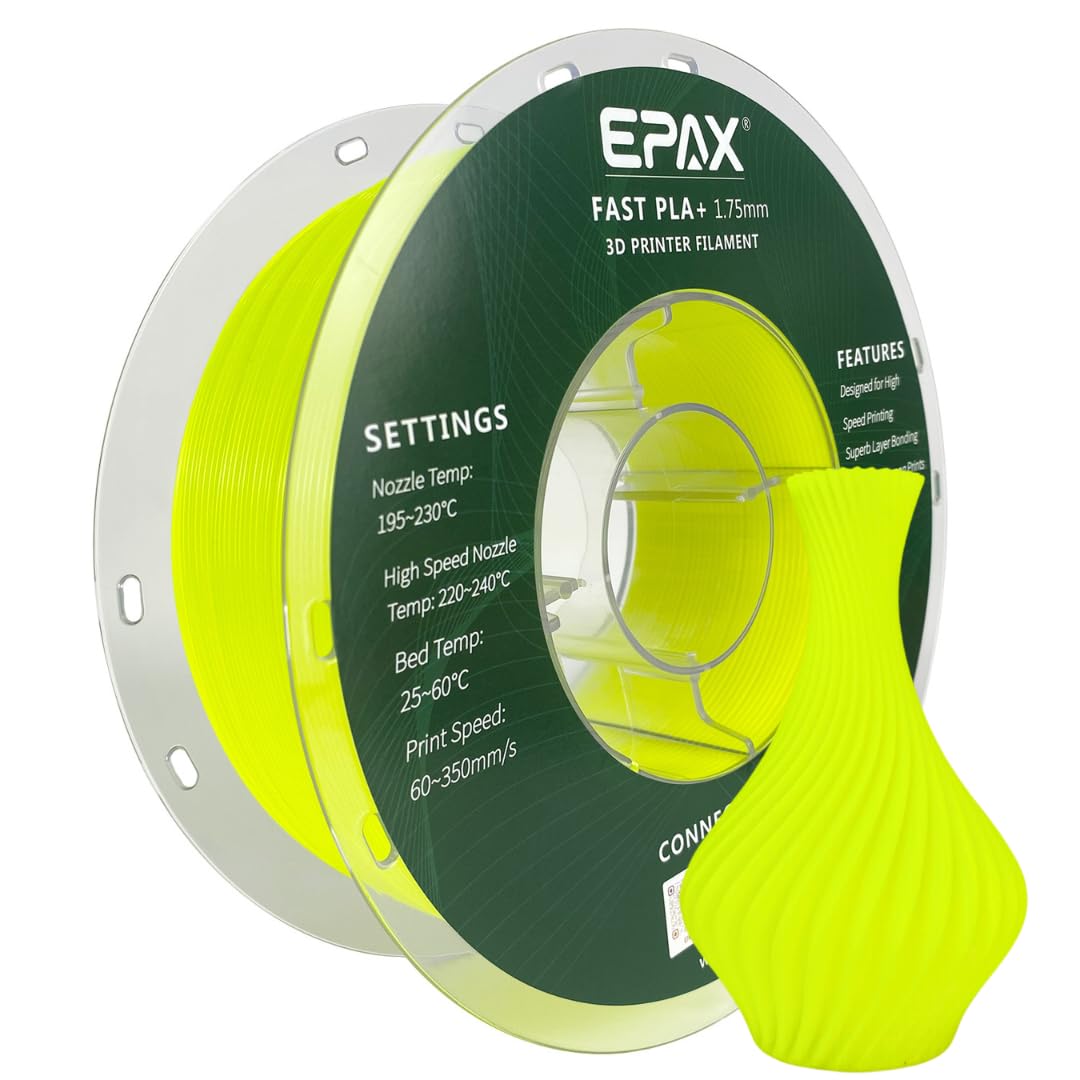 EPAX 1.75mm Fast PLA+ 3D Printer Filament Neon Yellow, High Speed PLA 3D Printing Filament, Dimensional Accuracy +/- 0.03 mm, 1KG Spool (Neon Yellow) EPAX