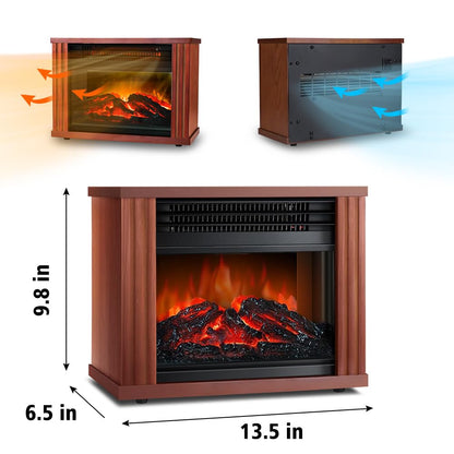 LifePlus Electric Fireplace Heater, Portable Wood Fireplace Stove with 3D Realistic Dancing Flame Effect, Tabletop Fireplace Space Heater Overheat Protection for Indoor Use Bedroom Office,1500W