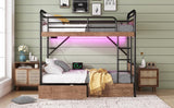 NeoTechEra Twin XL Bunk Bed for Teens - Metal Detachable Bunk Bed with LED Light, USB Charger, 2 Large Drawers, Convertible to 2 Twin XL Beds, Ideal for Small Rooms NeoTechEra