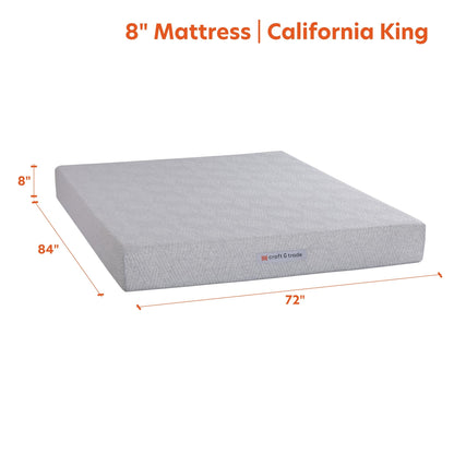 Craft & Trade 8-Inch Risewell Memory Foam Mattress, Bed-in-a-Box, CopperGel Cooling, CertiPUR-US Certified, California King, 100 Night Trial