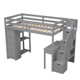 Merax Loft Bed Twin with Desk and Storage Stairs, Space-Saving Wood Bed Frame with Drawers and Shelves, for Teens Adults (Grey) Merax