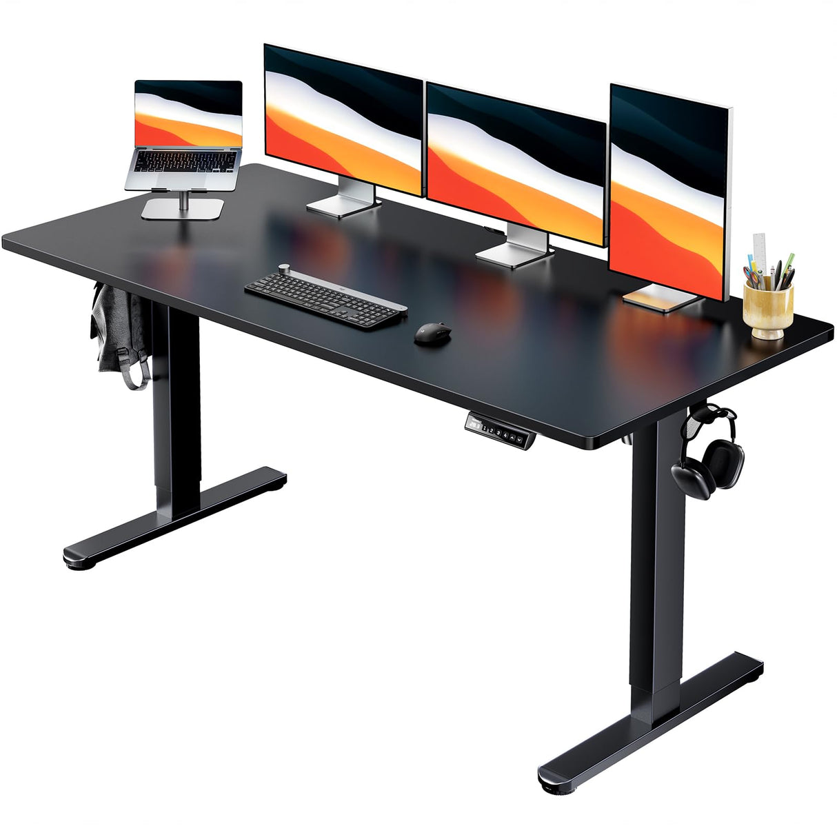 HUANUO Electric Standing Desk, 60" x 24" Whole Piece Desktop, Adjustable Height Computer Desk, 4 Height Memory Settings, Sit Stand Up Desk for Home Office, Black HUANUO