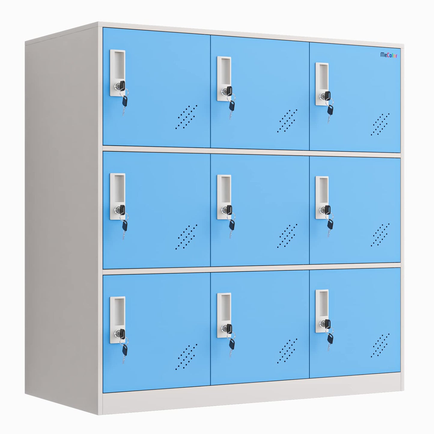 Reccmeny 9 Door Metal Locker, Lockable Metal Storage Cabinet Small Bedroom Furniture,Living Room,Storage lockers for Office Employee (Blue) - WoodArtSupply