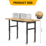 60" Heavy-Duty Adjustable Workbench, Rubber Wood Garage Workbench with Drawers, 2500 LBS Load Capacity Work Bench with Power Outlets and Wheels for Garage, Workshop, Office, Home Xalvora