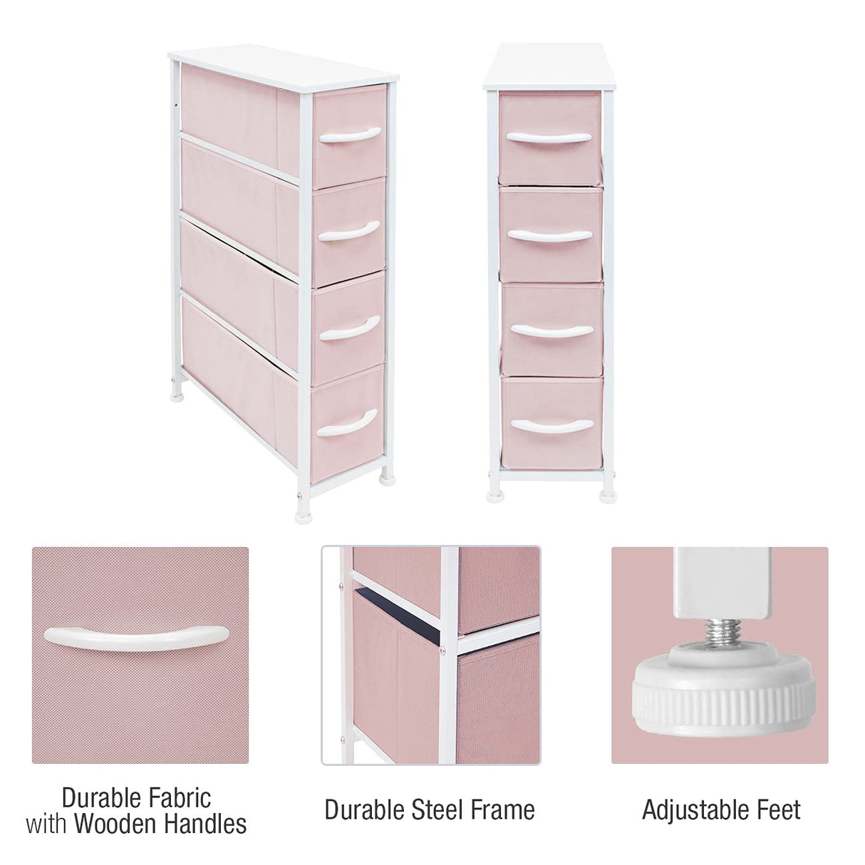 Sorbus Kids Narrow Dresser with 4 Drawers - Vertical Slim Storage Chest of Drawers with Steel Frame, Wood Top & Easy Pull Fabric Bins for Small Spaces, Closets, Bedroom, Bathroom & Laundry Sorbus