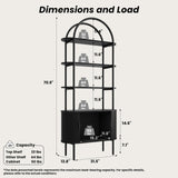 BREEZEHEAT 71" Tall Fluted Arched Bookshelf, Modern Bookshelf with Sliding Tambour Doors, 4-Tier Storage Shelf, and Metal Frame, Curved Cabinet for Living Room, Home Office, Bedroom, Black BREEZEHEAT