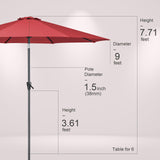 Tempera 9ft Patio Market Outdoor Table Umbrella with Push Button Tilt and Crank,Large Sun Umbrella with Sturdy Pole&Fade resistant canopy,Easy to set, Rust Red Tempera
