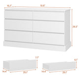 DICTAC 6 Drawers Dresser for Bedroom, White Modern Chest of Drawers, Storage Tower Clothes Organizer Closet, Long Double Dresser with No Handle Drawers, Dimensions 51.6''L x 15.7''D x 29.3''H DICTAC