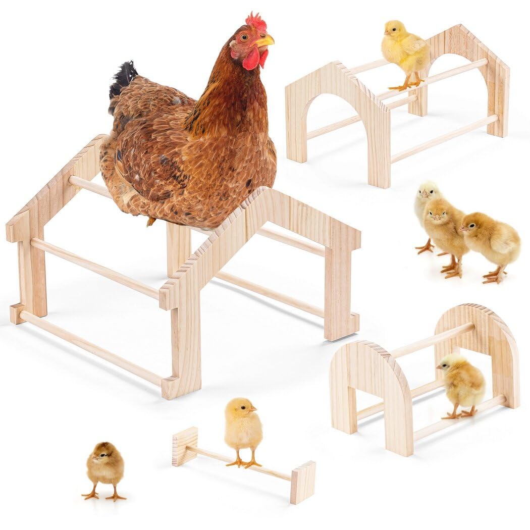 4 Pcs Wooden Chick Perches, Chick Stand Training Perches, Wood Chicken Roosting Bars for Entertainment, Chick Jungle Gym Perch Toys for Coop & Brooder