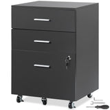 VEVOR File Cabinet, 3-Drawer Wood Filing Cabinet, Locking Office Cabinet for Letter/A4 Size, File Cabinet with 5 Wheels for Home Office, Black VEVOR