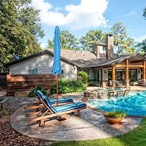 Yescom 9ft Wooden Outdoor Patio Blue Umbrella W/ Pulley Market Garden Yard Beach Deck Cafe Sunshade Yescom