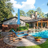 Yescom 9ft Wooden Outdoor Patio Blue Umbrella W/ Pulley Market Garden Yard Beach Deck Cafe Sunshade Yescom