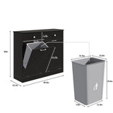 Trash Cabinet Double Tit Out Trash Bin, Dog Proof Hideaway Tilt Out Double Trash Can Holder with Two Drawers, Free Standing Recycling Cabinet for Kitchen Living Room White Double Door Black Halitaa