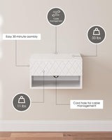 Aienvey Floating Nightstand, Small Modern Floating Nightstand with Drawer, Floating Shelves for Bedroom, Bathroom, White Diamond Aienvey