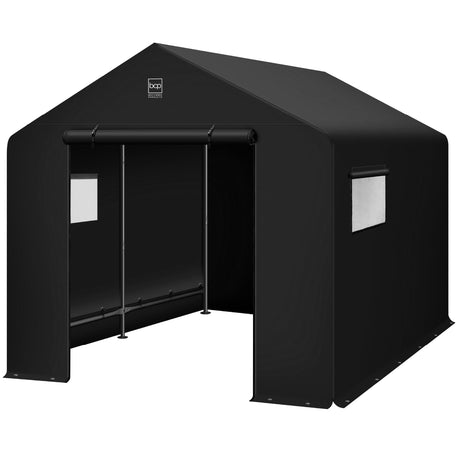 Best Choice Products 10x8ft Outdoor Storage Shed, Carport, Canopy Shelter, Dual Doors & Windows, Metal Frame, Weather-Resistant, Perfect for Storing Motorcycle, Bike, Garden Tools – Black Best Choice Products