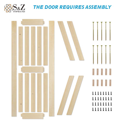 S&Z TOPHAND 34 in. x 84 in. Unfinished British Brace Knotty Barn Door with 6.6FT Sliding Door Hardware Kit/Solid Wood/Unfinished British Brace Barn - WoodArtSupply