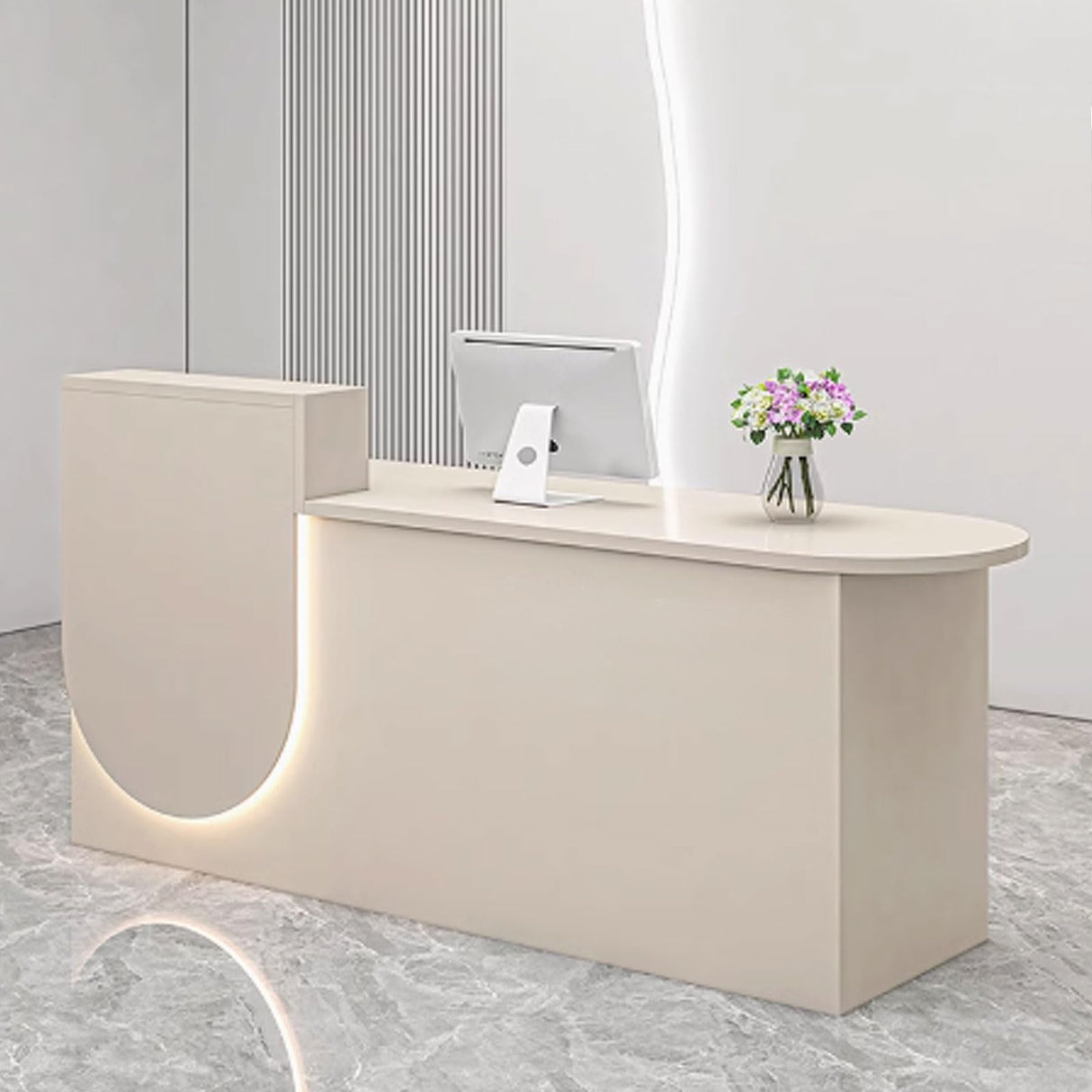 GUQASDV Reception Desk with Counter, Modern Reception Standing Counter, Front Desk Reception Counter, Office Counter Table with Soft Lighting for Clothing Stores, Restaurants(Beige,1.1m) GUQASDV
