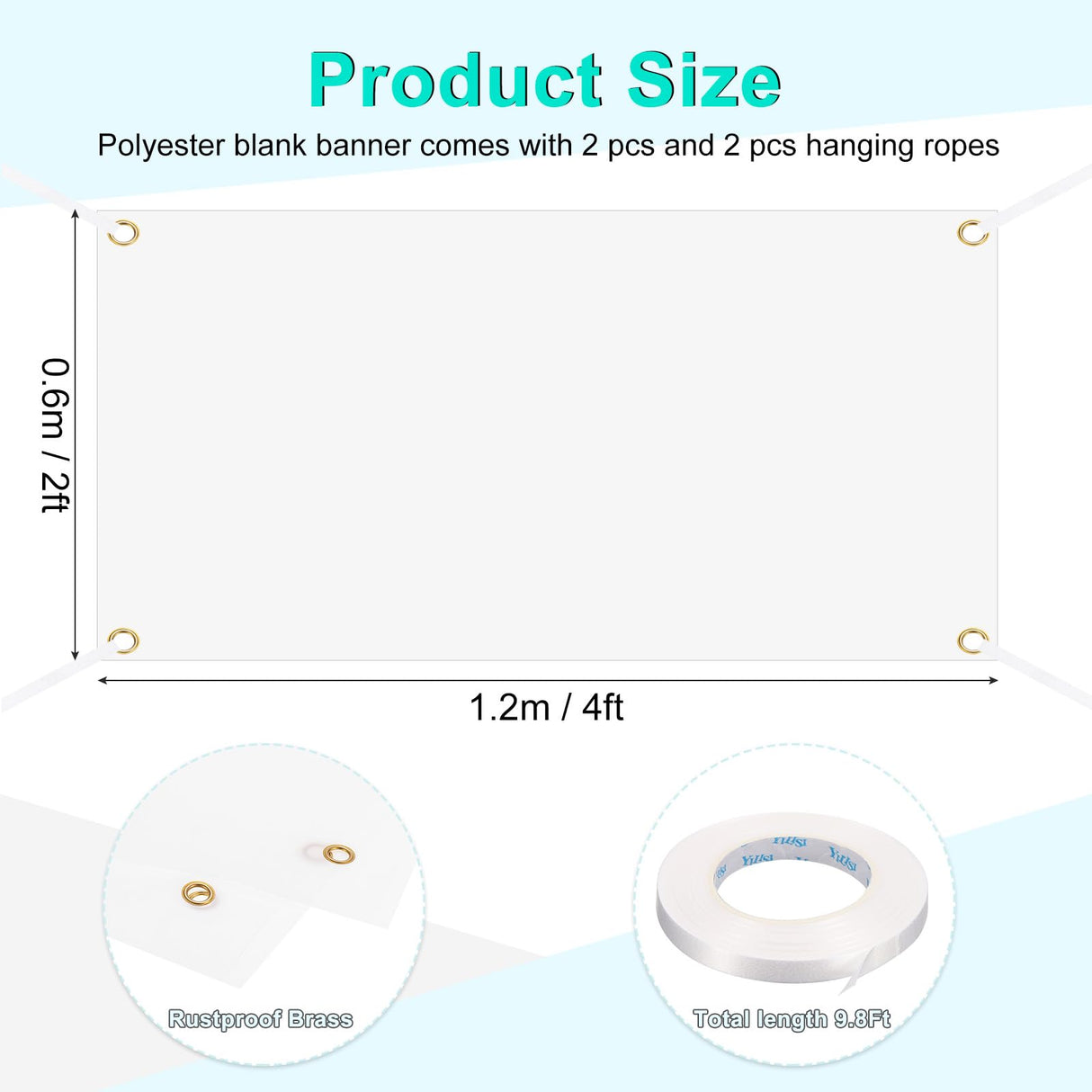 PATIKIL 2 PCS Blank Banners Signs to Decorate 2'x4' Sublimation White Banner with Hanging Rope for Business Outside Outdoor Wall PATIKIL