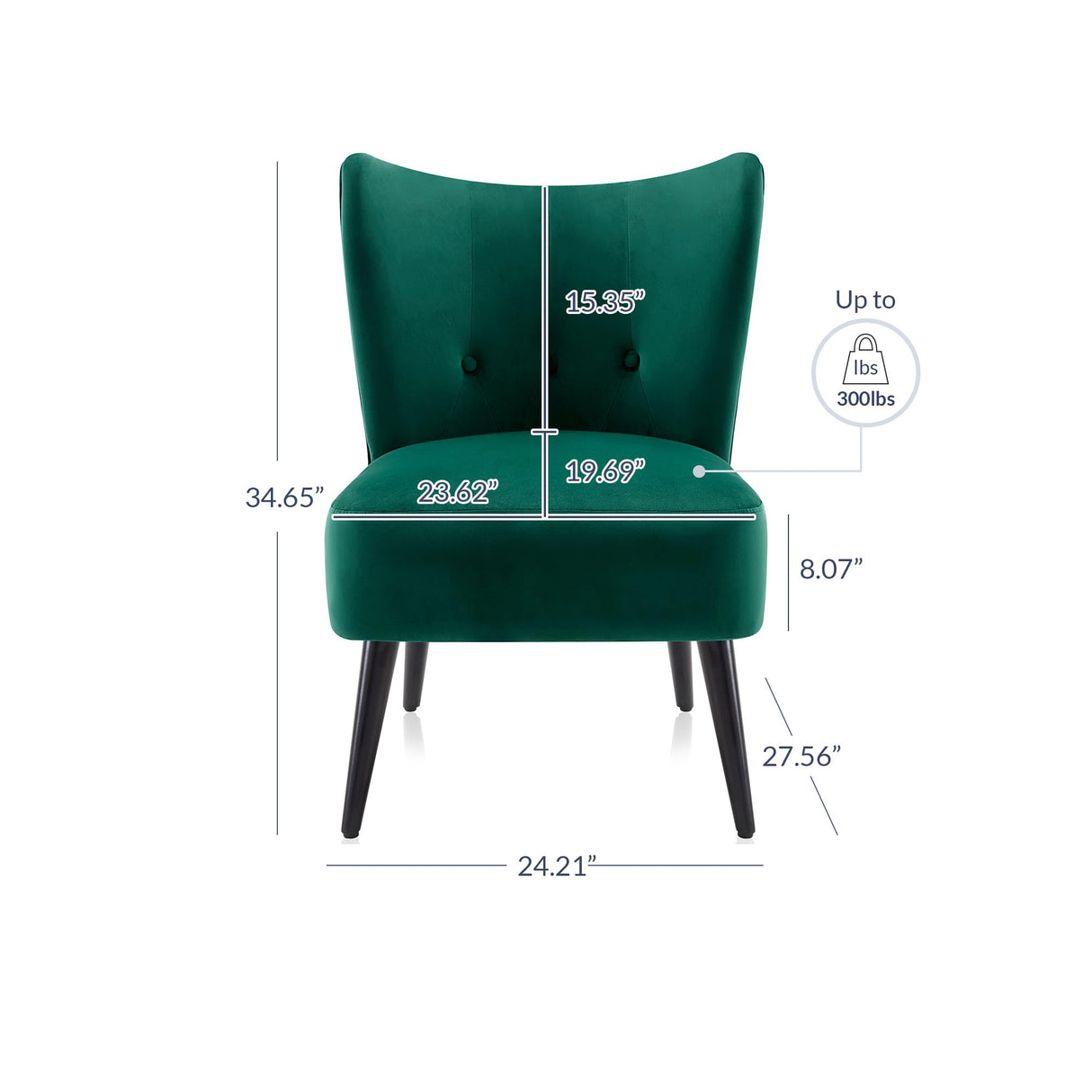BELLEZE Modern Velvet Accent Chair, Wingback Small Upholstered Reading Chair with Solid Wood Legs, Comfy Tufted Button Armless Corner Chair for Living Room, Bedroom - Sheila (Green) BELLEZE