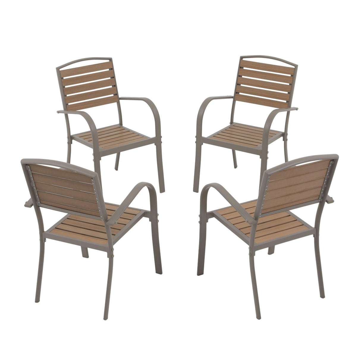 i-VTIES Patio Dining Chairs Set of 4,Outdoor Stackable Dining Chairs with Backrest & Armrest,Aluminum Frame Patio Furniture Chairs for Garden,Backyard,Lawn & Deck,Teak i-VTIES