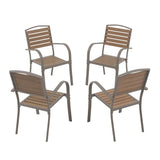 i-VTIES Patio Dining Chairs Set of 4,Outdoor Stackable Dining Chairs with Backrest & Armrest,Aluminum Frame Patio Furniture Chairs for Garden,Backyard,Lawn & Deck,Teak i-VTIES