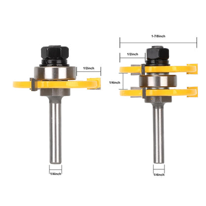 Yougfin 2PCS Tongue and Groove Set , 1/4" Shank Router Bit Set for Making Raised Panel Cabinet Door, 3 Teeth Adjustable T Shape Wood Milling Cutter - WoodArtSupply