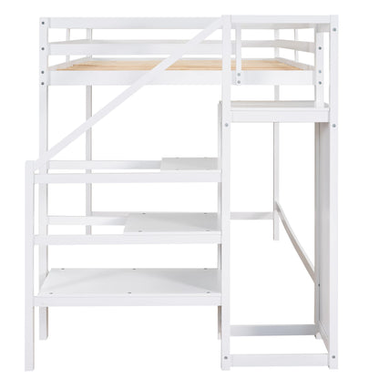 Harper & Bright Designs White Full Loft Bed with Storage Staircase and Wardrobe for Kids - WoodArtSupply