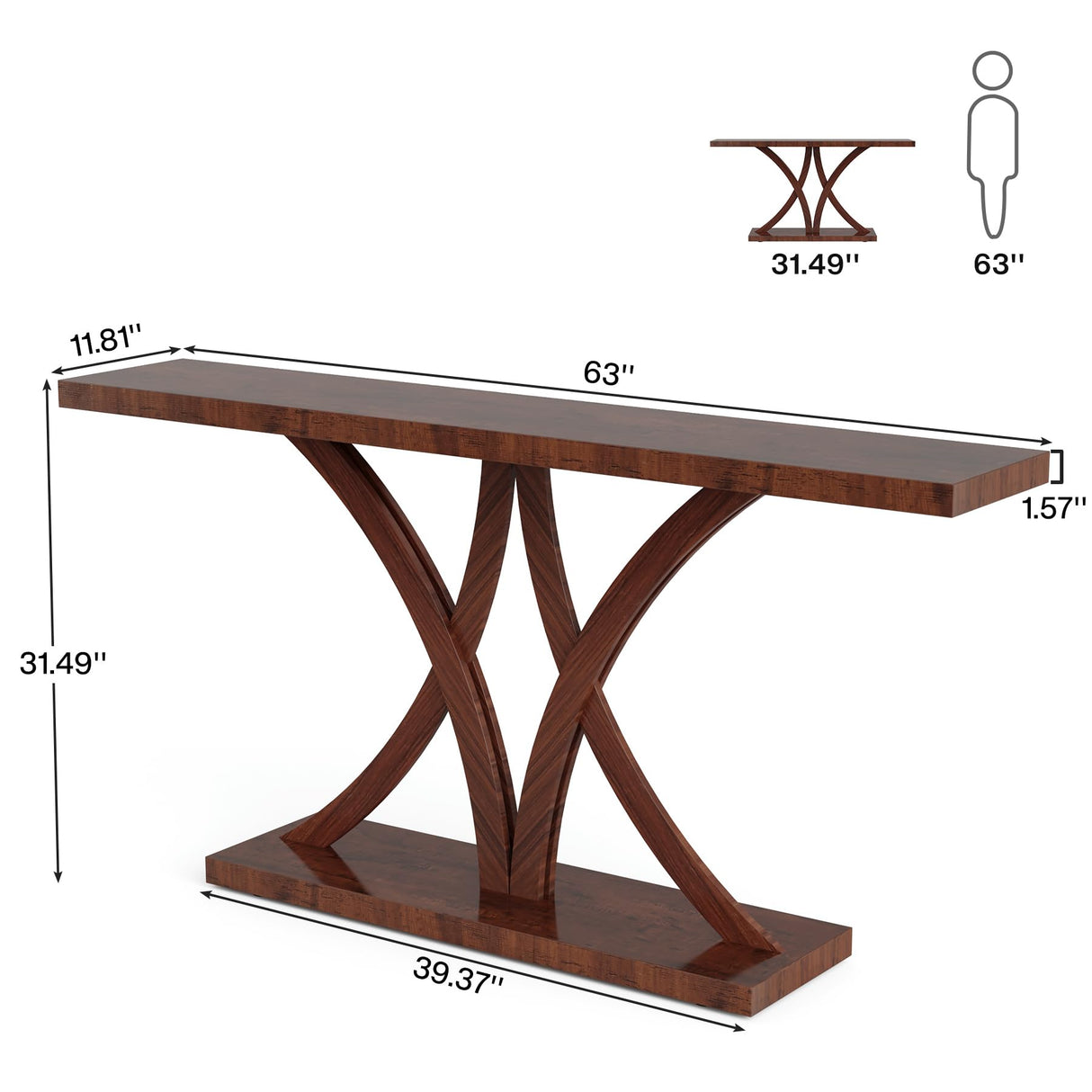 Tribesigns 63" Console Table, Farmhouse Narrow Long Sofa Table Wood Entryway Table with Geometric Metal Frame, Industrial Behind Couch Table Accent Table for Hallway, Living Room, Entrance, Cherry Tribesigns