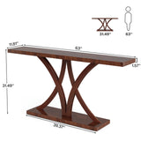 Tribesigns 63" Console Table, Farmhouse Narrow Long Sofa Table Wood Entryway Table with Geometric Metal Frame, Industrial Behind Couch Table Accent Table for Hallway, Living Room, Entrance, Cherry Tribesigns