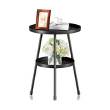 Small Side Table Round 2 Tier End Table Metal Round Coffee Tables Nightstand for Small Spaces Indoor Outdoor and Living Room Bedroom or Office SYQ