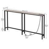 HOOBRO 5.9" Skinny Console Table with Charging Station, 63" Narrow Sofa Table with Power Outlets, Long Behind Couch Table, Slim Entryway Table for Hallway, Living Room, Greige and Black BG165UXG01 HOOBRO