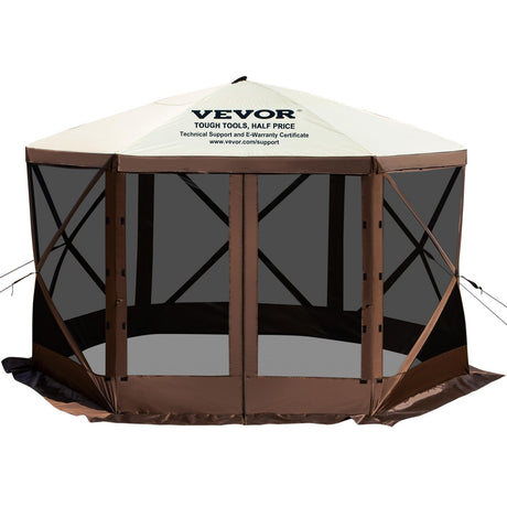 VEVOR Camping Gazebo Screen Tent, 10 * 10ft, 6 Sided Pop-up Canopy Shelter Tent with Mesh Windows, Portable Carry Bag, Stakes, Large Shade Tents for Outdoor Camping, Lawn and Backyard VEVOR