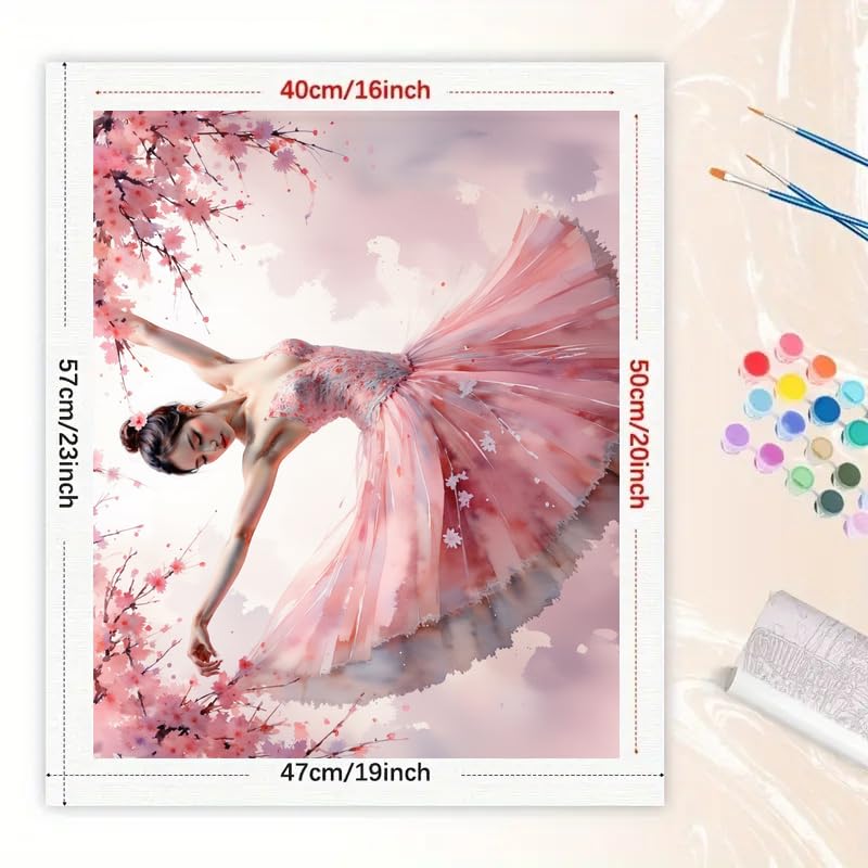 Cherry Blossom Ballerina Paint by Numbers Kit for Adults – DIY Elegant Dancer in Pink Dress Painting on Canvas 16x20In, Acrylic Paint Set for Beginners, Art for Home Decoration or Gifts DecorFriday