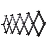 SCUNDA Accordion Wall Hanger with 16 Hooks, Wooden Wall Expandable Coat Rack for Coat, Hats, Baseball Caps, Coffee Mug, Jewelry(Black) SCUNDA