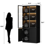 MAISONARIA Display Cabinet with Glass Doors & Lights, Curio Cabinet with 2 Shelves, Glass Display Cabinet for Living Room, Home Office, Bedroom, Black MAISONARIA