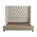Jocisland Velvet Upholstered Bed Frame Queen Size 61.4" Tall Headboard Queen Bed Frame/Deep Button Tufted/No Box Spring Needed/Cream Jocisland