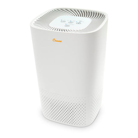 Crane Air Purifier with UV Light and True Hepa Filter, 250 Sq Ft Coverage, Timer, Sleep Mode, for Bedroom and Home, Up 250 SQ FT Coverage, White Crane