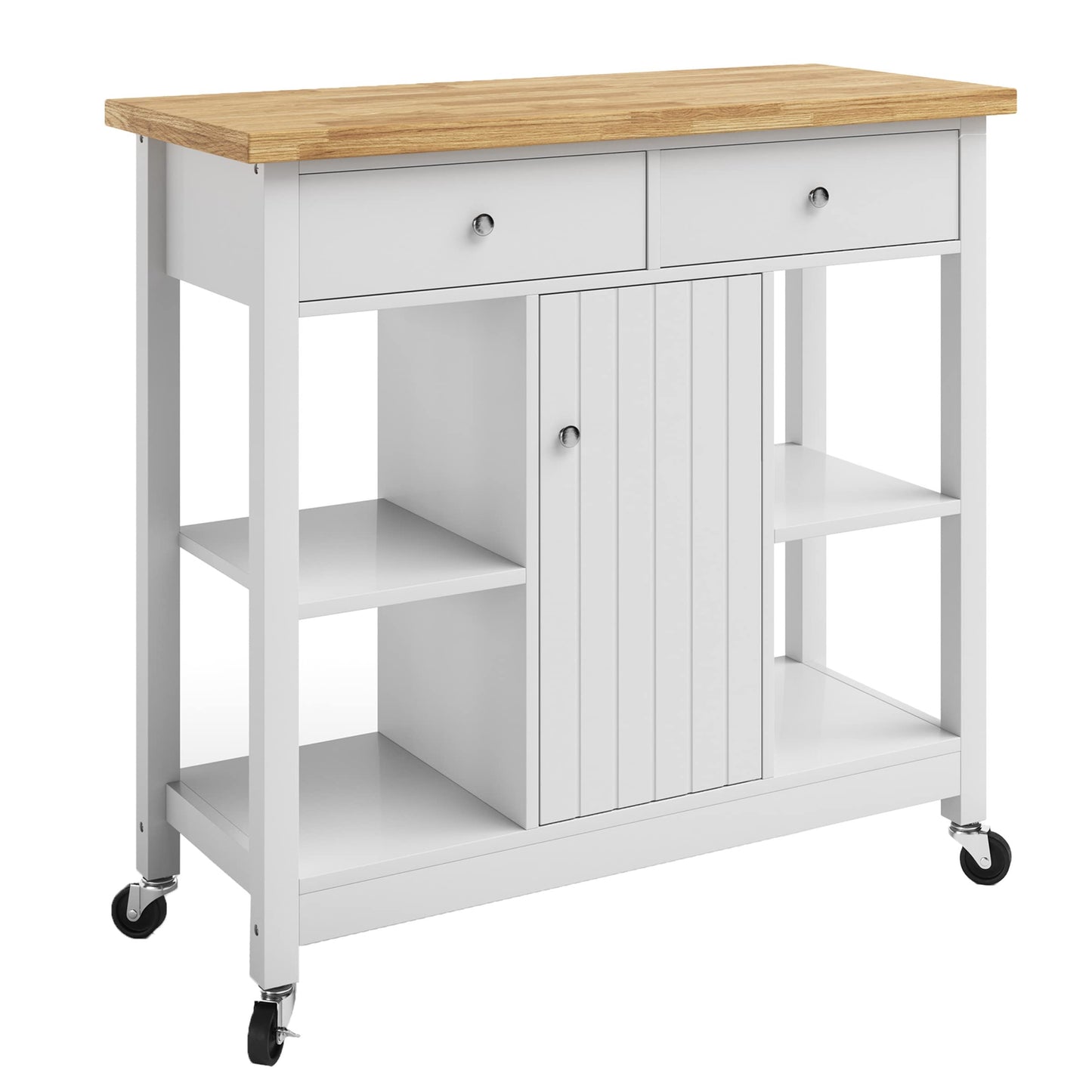 Lavish Home Kitchen Island with Drawers - Rolling Cart with Locking Casters - Use as Coffee Bar, Microwave Stand, or Shelves for Storage (White)