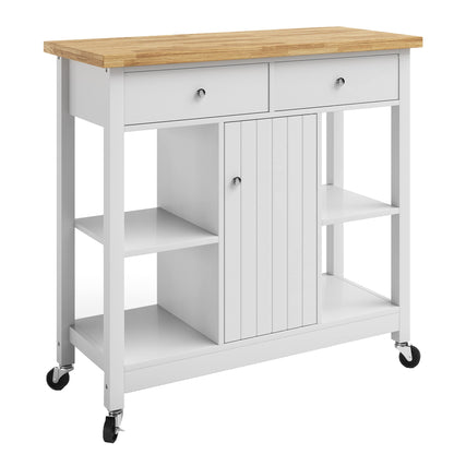 Lavish Home Kitchen Island with Drawers - Rolling Cart with Locking Casters - Use as Coffee Bar, Microwave Stand, or Shelves for Storage (White)