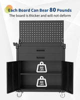 GarveeHome Rolling Tool Cabinet, Heavy Duty Steel Garage Storage Cabinet with 2 Drawers, Pegboard & 4 Wheels, Lockable Tool Cart Workbench for Workshop, Warehouse GarveeHome