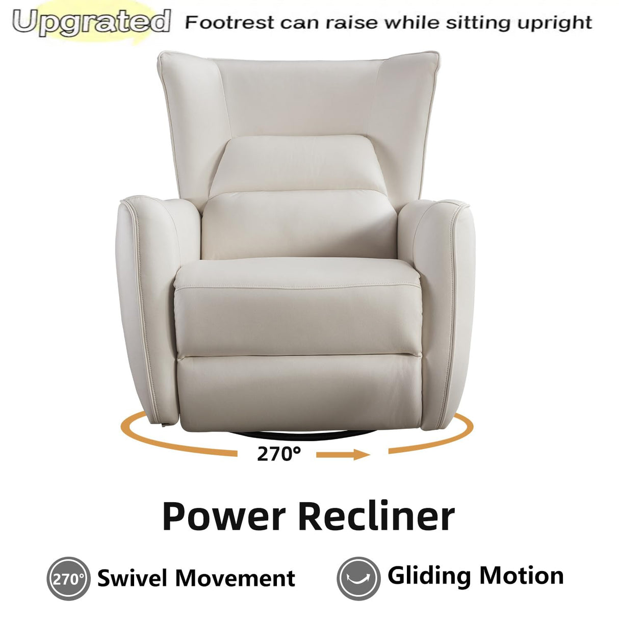 INZOY Power Swivel Rocker Recliner Glider, Oversize Electric Swivel Rocker Recliners with Highly Enveloping Backrest, Nursery Rocking Recliner Chair Leathaire Reclining Sofa for Living Room, White INZOY