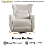 INZOY Power Swivel Rocker Recliner Glider, Oversize Electric Swivel Rocker Recliners with Highly Enveloping Backrest, Nursery Rocking Recliner Chair Leathaire Reclining Sofa for Living Room, White INZOY